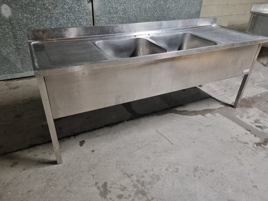 Lavandino in Acciaio a Due Vasche Professionale Usato 210x70 alto 83