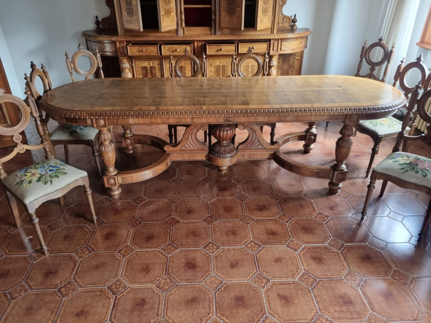 Sala da Pranzo Completa Seconda Meta' 900 in Olivo Fatta a Mano
