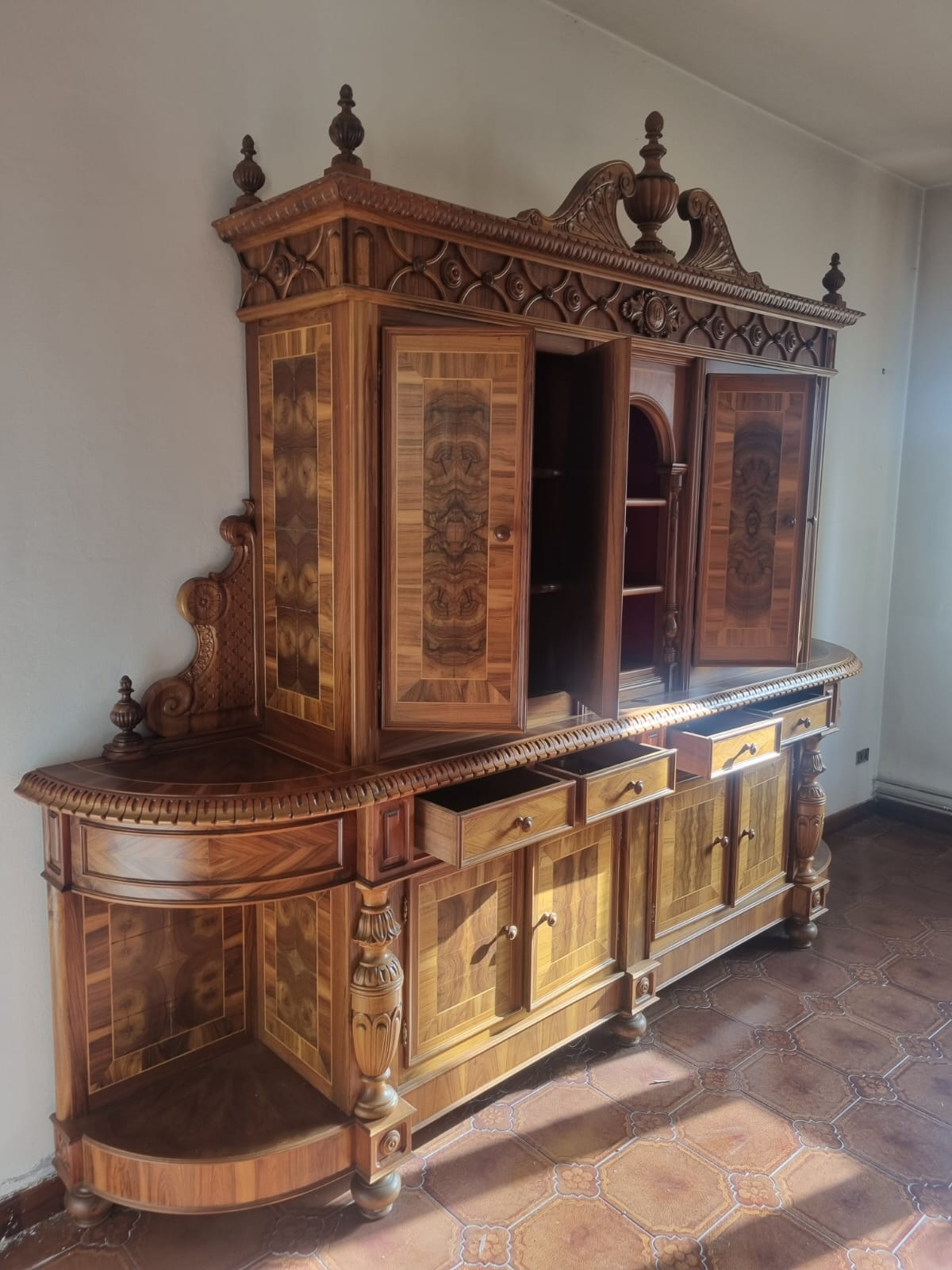 Credenza Libreria Biblioteca in Olivo Seconda Meta' 900 Fatta Mano