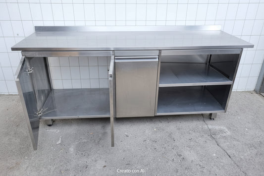 Bancone in Acciaio con Ante Professionale Usato lungo 214cm