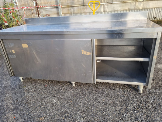 Bancone in Acciaio Professionale con ante scorrevoli lungo 200cm usato