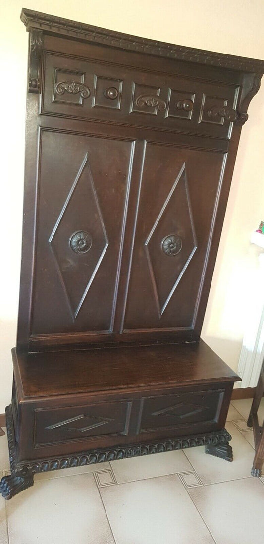 Favolosa Cassapanca Rinascimento Rinascimentale Con Due Sedie Inizii 900