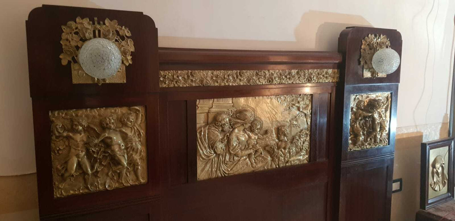 Spettacolare Letto Matrimoniale Comodini Liberty Bronzi E Putti Anni 1900/1920