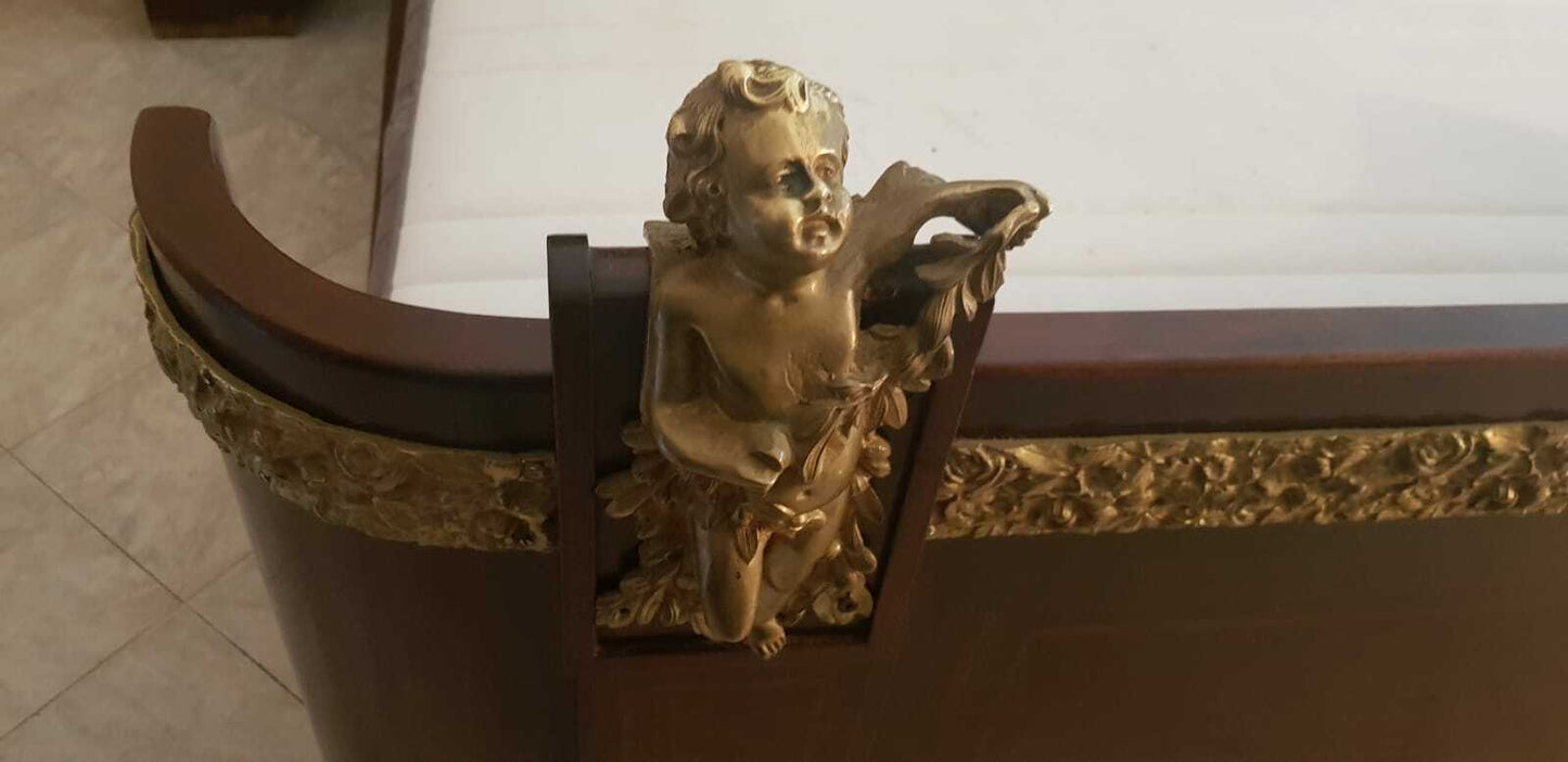 Spettacolare Letto Matrimoniale Comodini Liberty Bronzi E Putti Anni 1900/1920