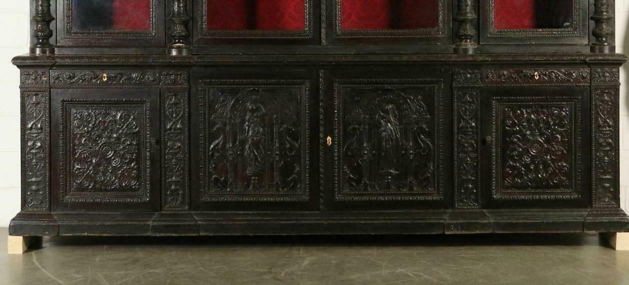 Spettacolare Grande Libreria Fine 800 Rovere Papier-Mache' Francia