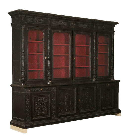 Spettacolare Grande Libreria Fine 800 Rovere Papier-Mache' Francia