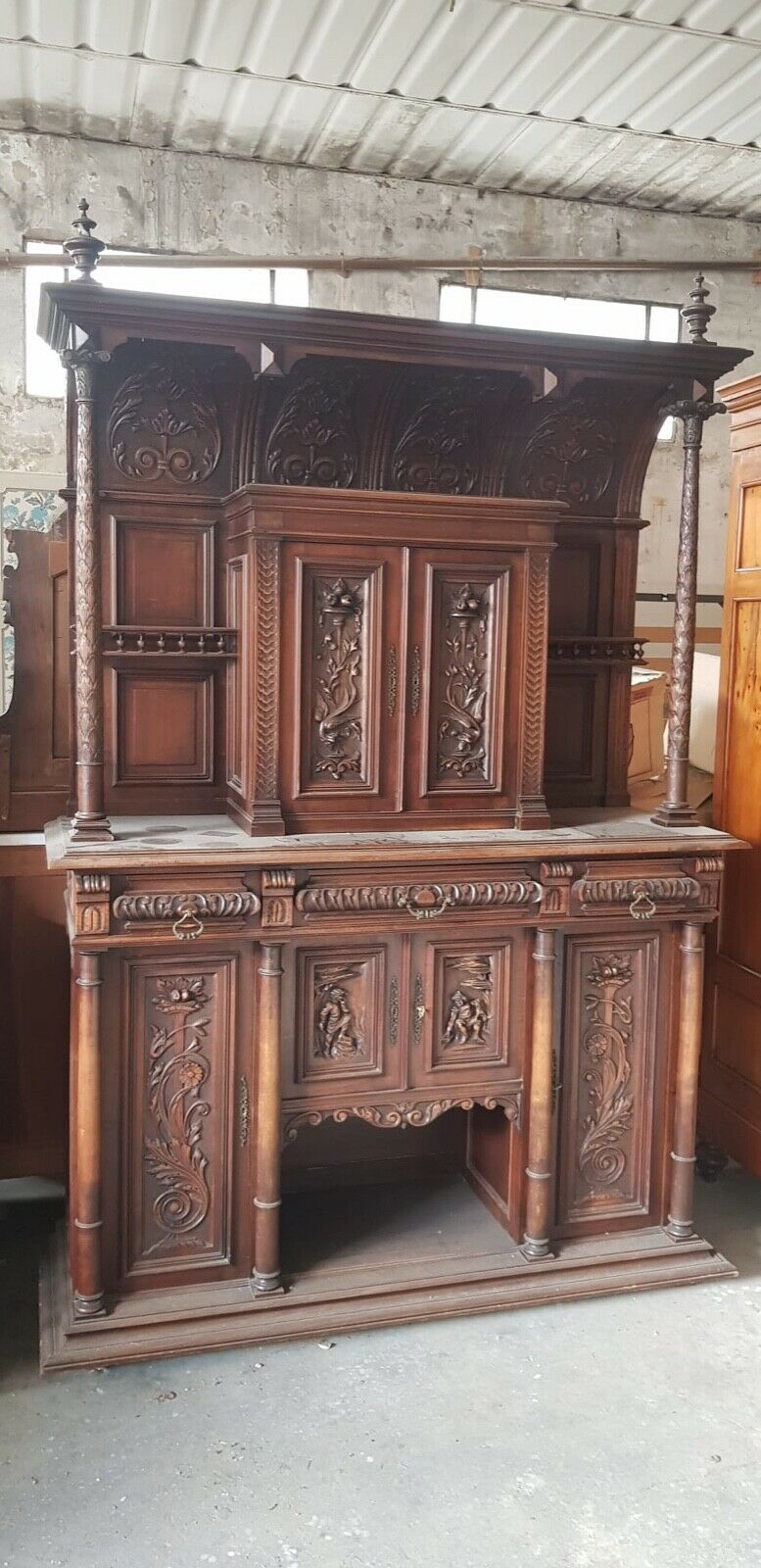 Spettacolare Credenza Rinascimento Rinascimentale Fine 800 Intagliata Minimo Restauro