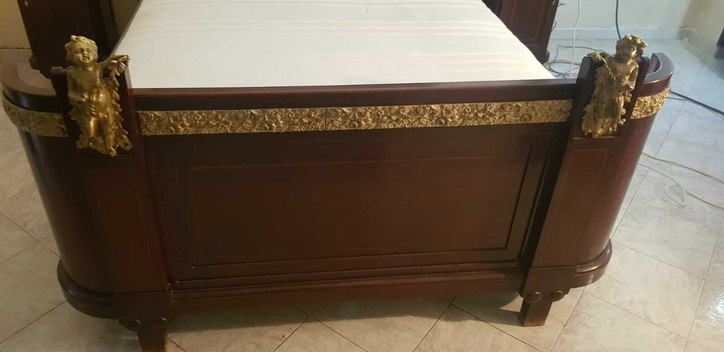 Spettacolare Letto Matrimoniale Comodini Liberty Bronzi E Putti Anni 1900/1920