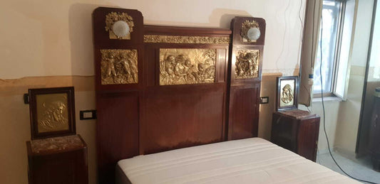 Spettacolare Letto Matrimoniale Comodini Liberty Bronzi E Putti Anni 1900/1920