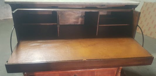 Como Secretaire Carlo X inizi 900 Impiallacciatura di Noce Marmo di Carrara