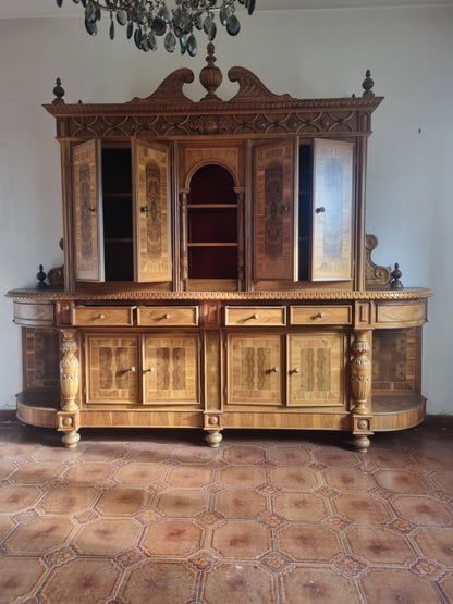 Credenza Libreria Biblioteca in Olivo Seconda Meta' 900 Fatta Mano