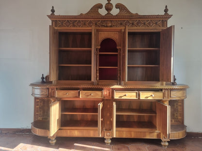 Credenza Libreria Biblioteca in Olivo Seconda Meta' 900 Fatta Mano