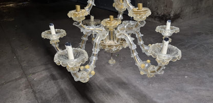 Lampadario in Vetro di Murano Meta' 900 a 6 Braccia