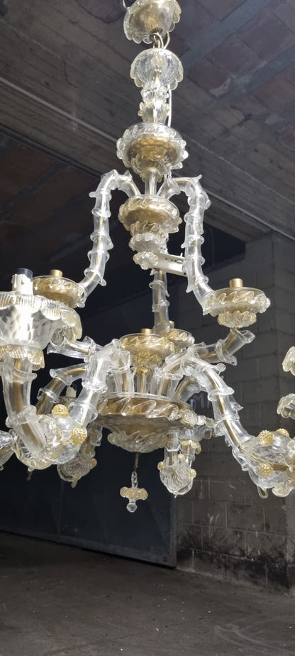 Lampadario in Vetro di Murano Meta' 900 a 6 Braccia