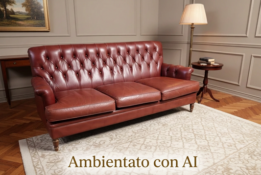 Divano in Pelle a Tre Posti stile Chester Usato