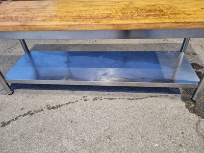 Bancone Tavolo in Acciaio con piano in Legno Usato Lungo 220cm