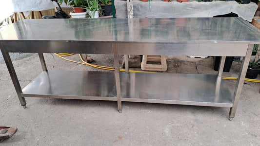 Bancone Tavolo in acciaio professionale lungo 271.5 Usato