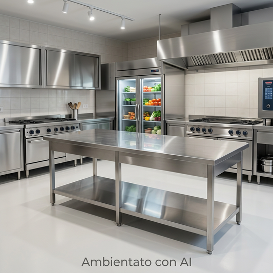 Bancone Tavolo in acciaio professionale lungo 271.5 Usato