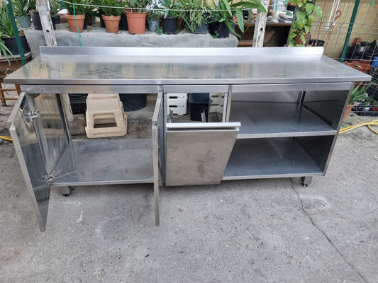 Bancone in Acciaio con Ante Professionale Usato lungo 214cm