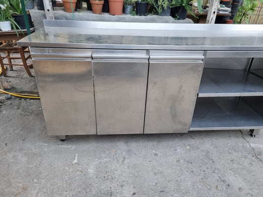 Bancone in Acciaio con Ante Professionale Usato lungo 214cm