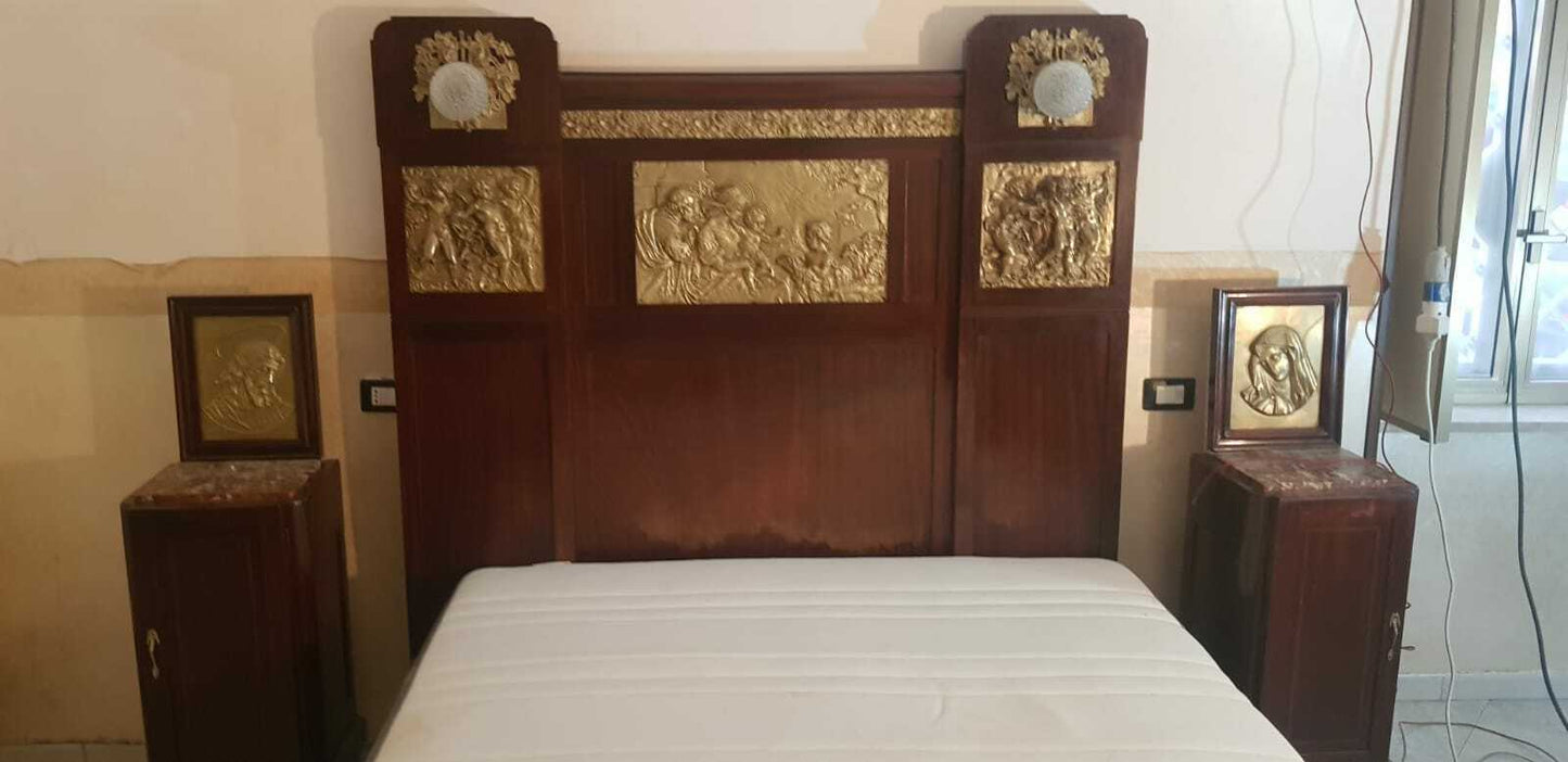 Spettacolare Letto Matrimoniale Comodini Liberty  Bronzi E Putti Anni 1900/1920