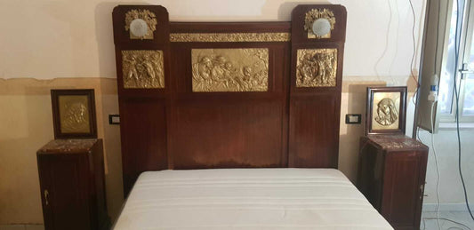 Spettacolare Letto Matrimoniale Comodini Liberty  Bronzi E Putti Anni 1900/1920